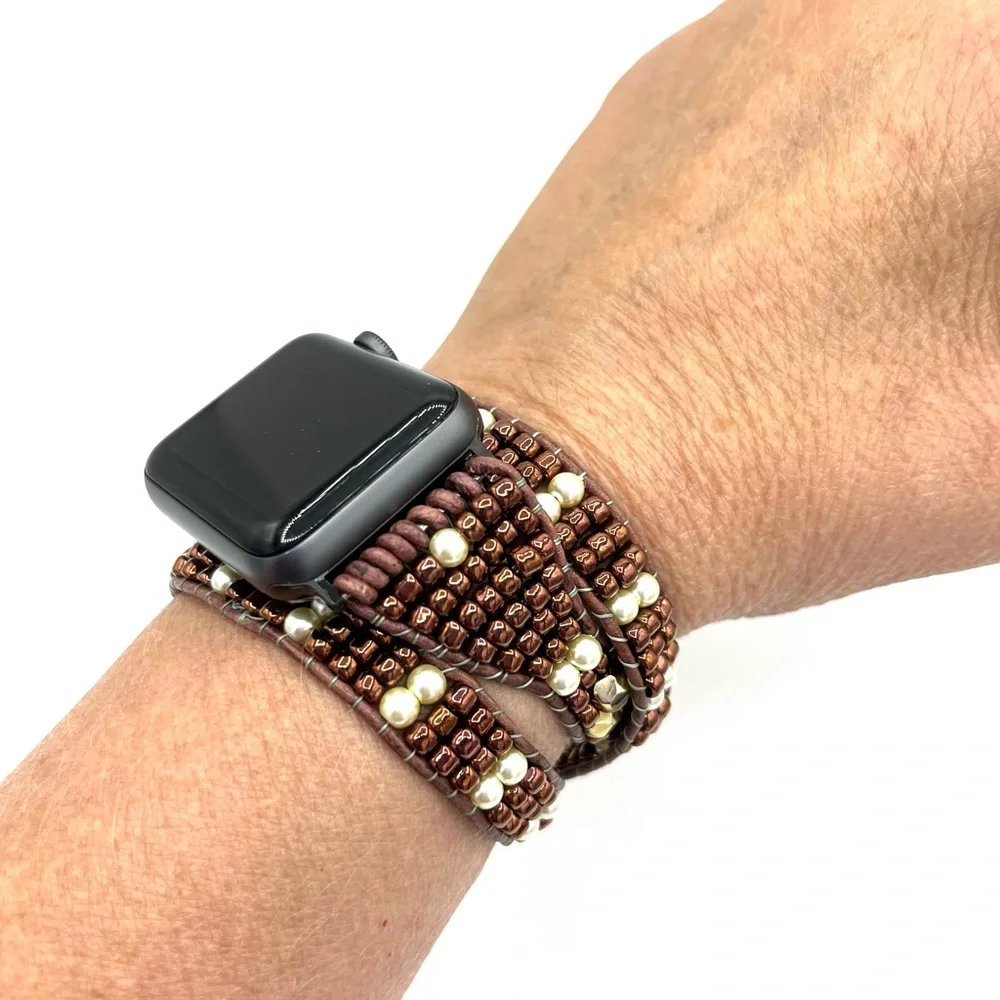 HAND CRAFTED Brown Leather Apple Watch Wrap - Picture 1 of 5